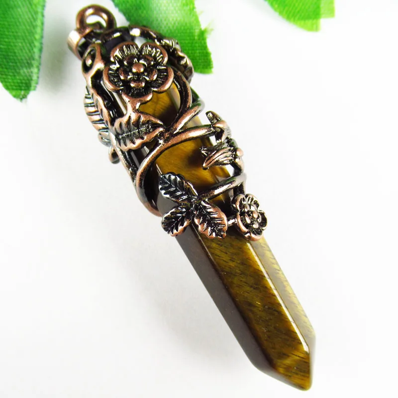 

Wholesale Wrap Tiger Eye Gem Pendulum Pendant Bead 60x15mm