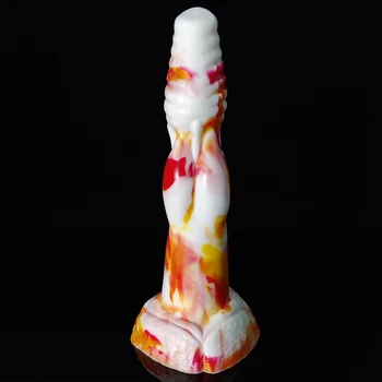 FAAK silicone animal wolf dog dildo colorful white red  yellow large knotted penis with suction masturbator sex toys for women