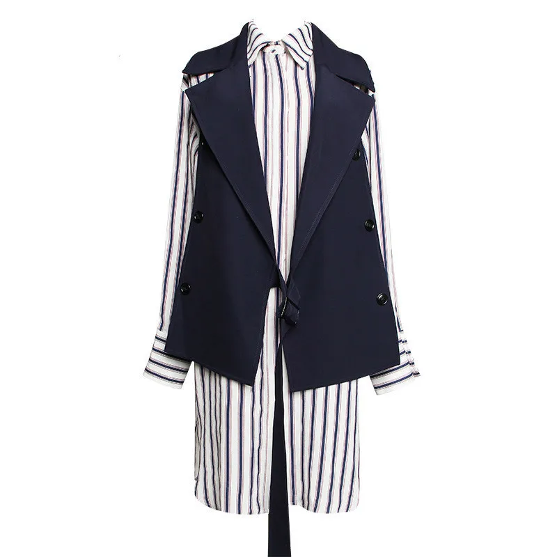 

TVVOVVIN Women Striped Split Two Piece Suit Blouse New Lapel Long Sleeve Loose Fit Shirt Fashion Tide Spring Autumn 2019 F871