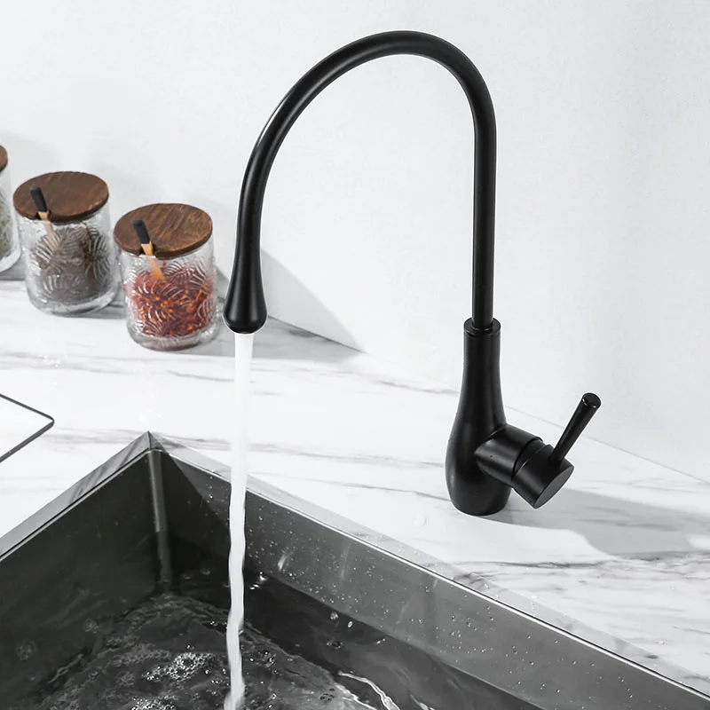 Black Stainless Steel Kitchen Faucet Water Drop Design Cold Hot Water Mixer Kitchen Tap Single Hole Single Handle Deck Mounted