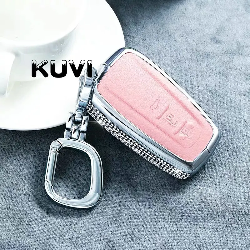 pink with keychain Роскошный кожаный чехол для ключей из сплава с бриллиантами для Toyota Camry CHR Prius Corolla RAV4 с 3 кнопками, чехол без ключа - Название цвета: pink with keychain