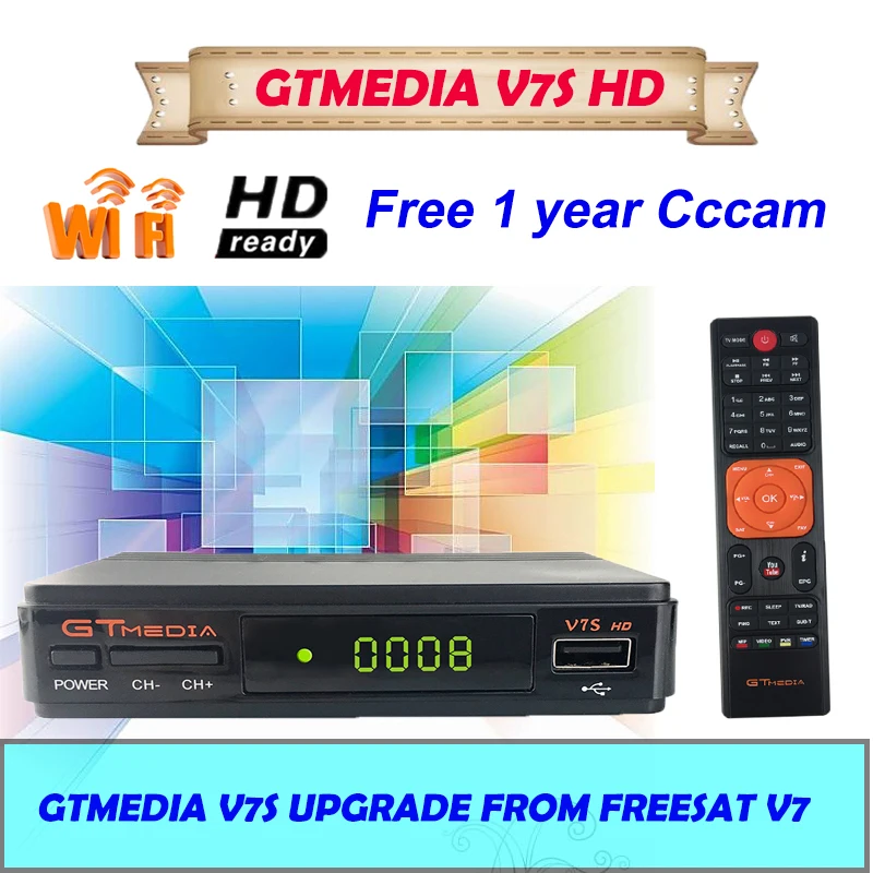 

Hot sale GTMEDIA V7S HD Smart Satellite Receiver 1080P Full HD DVB-S2 H.264 with USB WiFi+1 Year Spain Europe cccam Tv box