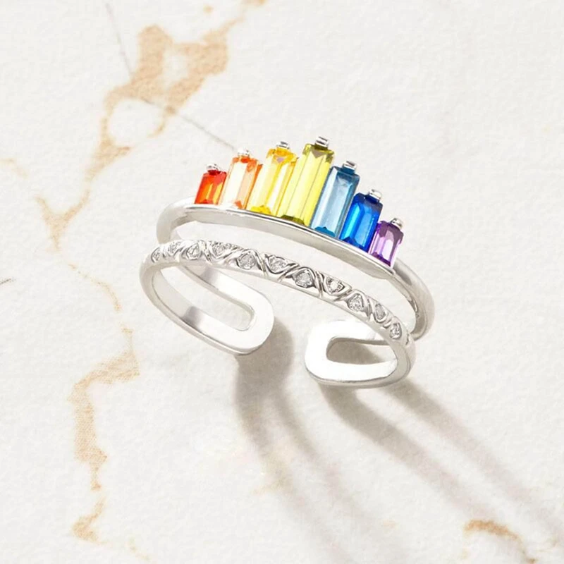 Crown Rainbow Rings For Women Adjustable Cubic Zirconia Engagement Ring Best Wishes To You Birthday Gifts Elegant Jewelry | Украшения и