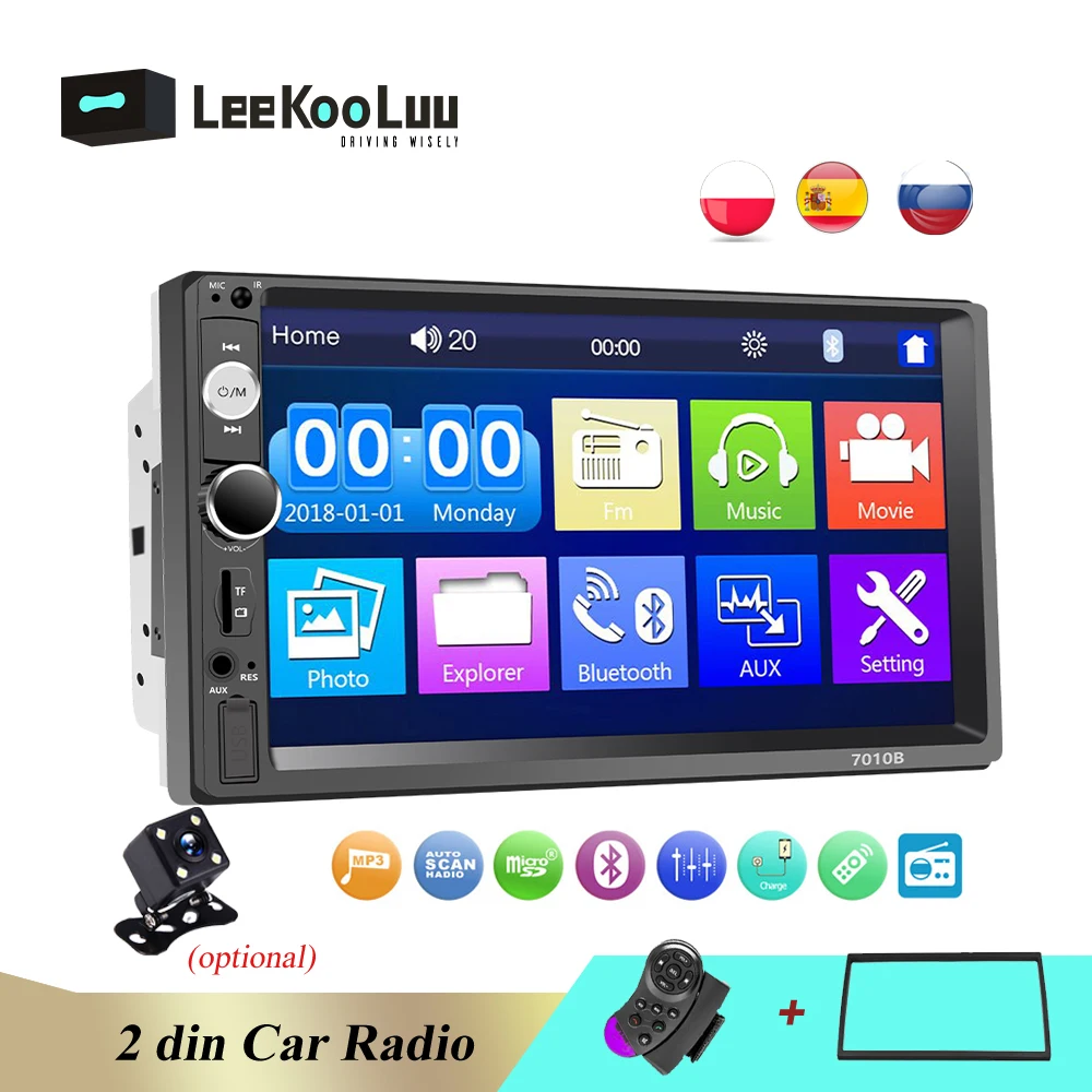 

LeeKooLuu 2 din Car Radio MP5 Auto Car Audio Autoradio Bluetooth Stereo USB Backup Monitor 7" Touch Screen Car Multimedia Player