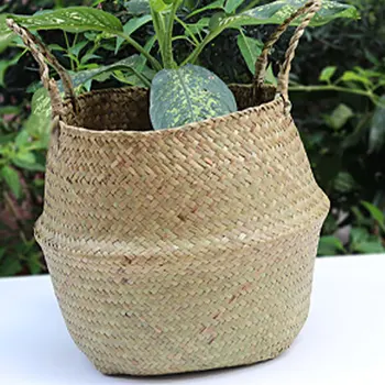 

Rattan Straw Basket Wicker Seagrasss Folding Laundry Flower Pot Vase Farmhouse Style Garden Hanging Basket Wedding Gift Basket 1