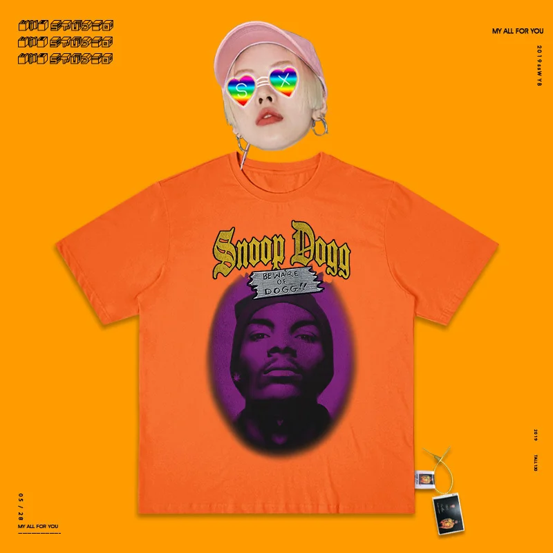 Хип-хоп РАО хип-хоп. Певица Снупи. Gogo Snoop Dogg портретная печать футболка с коротким рукавом - Цвет: orange