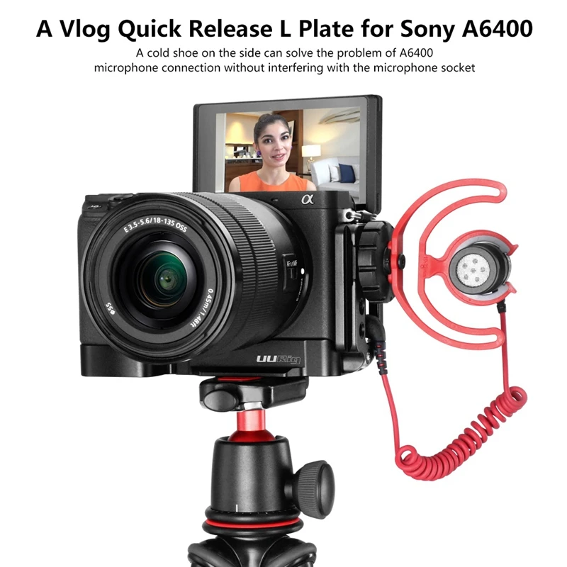 ABKT-UURIG R006 для SONY A6400 Vlog Quick Release L Пластина Вертикальная камера кронштейн держатель рукоятка с холодным башмаком для микрофона