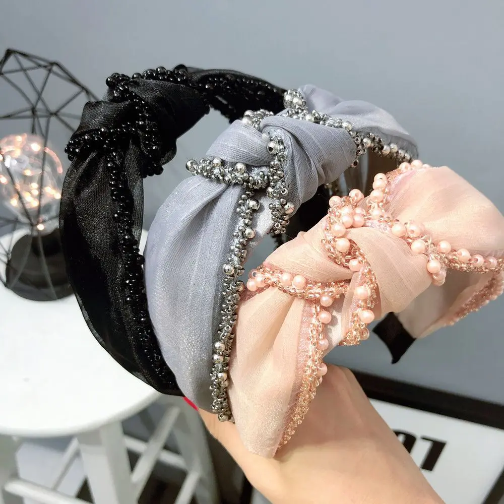

1 Pcs Fashion Pearl Yarn Middle Knotted Hairbands Solid Hair Accessories Hairband Hair Hoop Knotted Wide Anti-slip Headband Tool