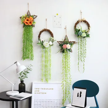 

INS Nordic Star Green Plant Fower Basket Newborn Baby In The Crib Infant Room Decor Photography Props Hanging Wall Decoration