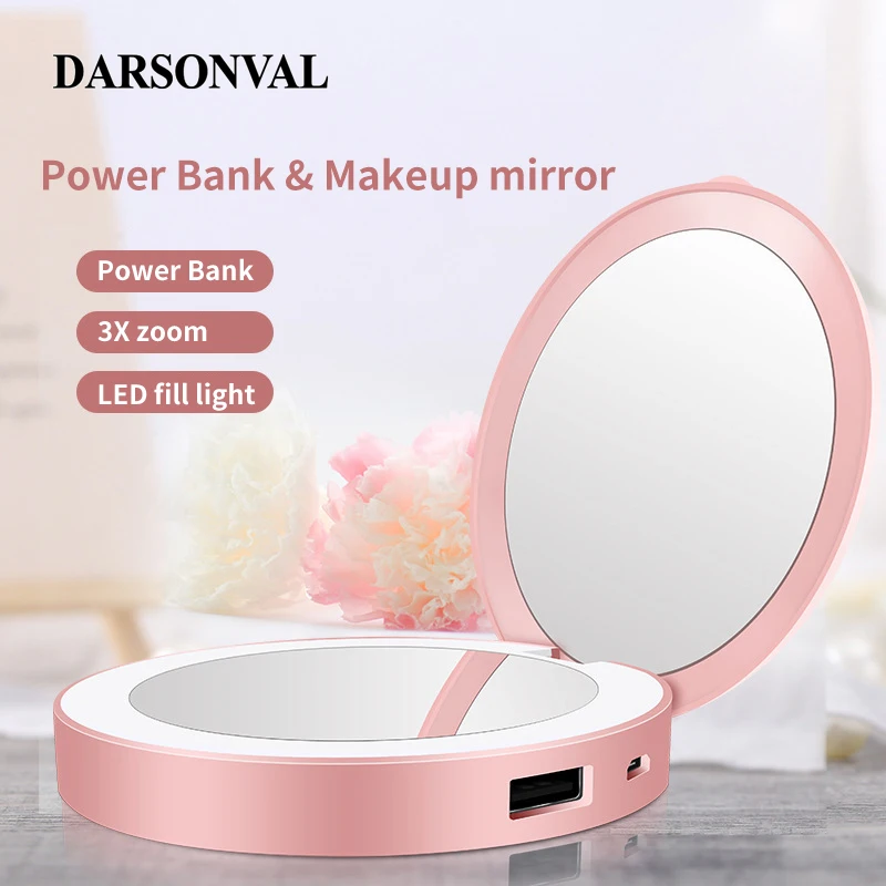 DARSONVAL Pocket Led Mirror Portable  Fashion Adjustable Light Vanity Mirror Makeup Mirror With  Mobile Power Charging Treasure touch screen trifold 22 led lighted vanity makeup mirror with 1x 2x 3x magnification usb charging 180 degree adjustable stand