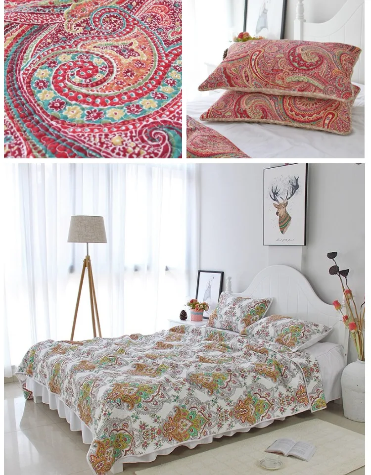 Новое одеяло покрыто хлопковой кроваткой в европейском стиле, комплект из трех предметов, покрытый чистым хлопком покрывало покрывало на кровать