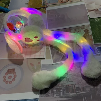 

Winter LED Shine Moving Rabbit Ear Hat Velvet Toys With Light Hair Hoop Hat Earmuffs Plush for Children Warm Earmuffs Toy