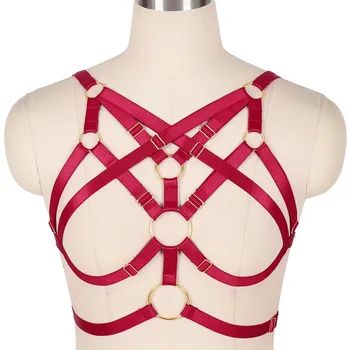 

Bra Harness Red Strappy Top Cage Chest Belt Pentagram Pastel Goth Festival Club Fashion Women Plus Size Elastic Sexy Lingerie