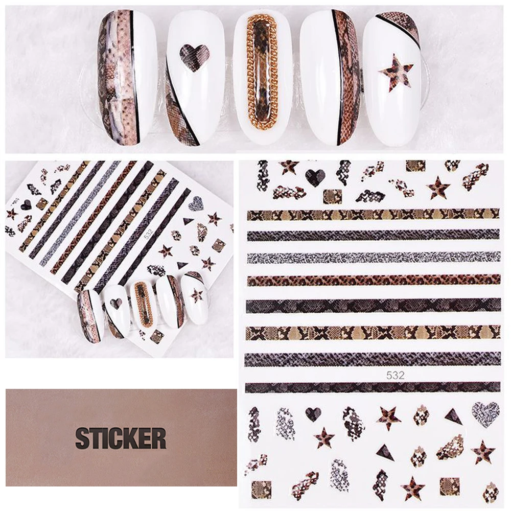 

1pc Snakeskin 3D Nail Art Stickers Marble Stone Grid Leopard Nail Sticker Decals Japanese Nail Accessories for Nail Decorations