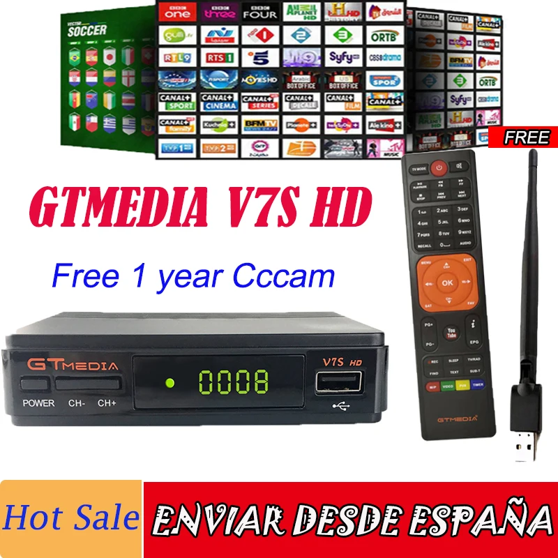 

Satellite TV Receiver Gtmedia V7S HD Receptor DC 12V/1.2A Support Europe Cline DVB-S2 Satellite Decoder Freesat V7s HD+USB WiFi