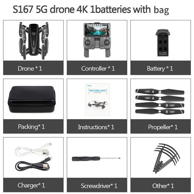Радиоуправляемый квадрокоптер S167 Дрон gps 4K HD камера 5G Wi-Fi FPV складной селфи дроны Профессиональный 600 м Контроль расстояния следуем за мной - Цвет: 5g gps 4k 1B