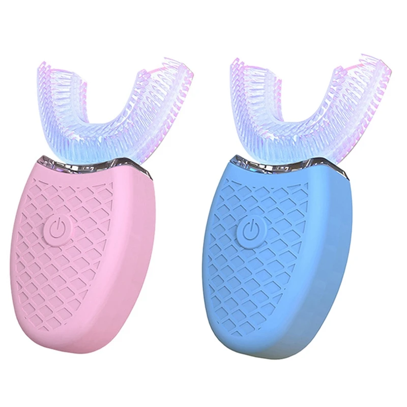 2x 360 Degrees U Type Automatic Electric Toothbrush High Frequency Ultrasonic Vibration Blue Light Red & Blue 2x 360 Degrees U Type Automatic Electric Toothbrush High Frequency Ultrasonic Vibration Blue Light Red & Blue