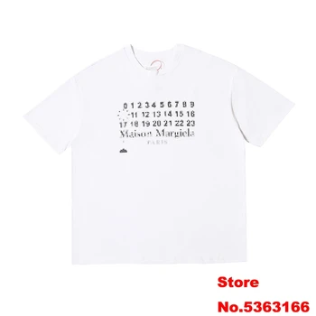 

Maison Margiela Paris Oversized Tops Tees Men Women Fuzzy Numbers Printed 100% Cotton White T Shirts Men