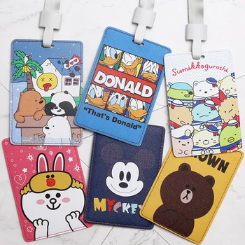

New Cartoon Leather Work Card Holders Women Men Bank Credit Card Bag Neck Strap Card Bus ID holders Identity Badge with lanyard
