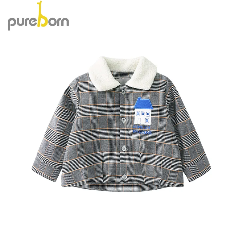Pureborn/куртка для малышей утепленное пальто в клетку с воротником Питер Пэн зимняя