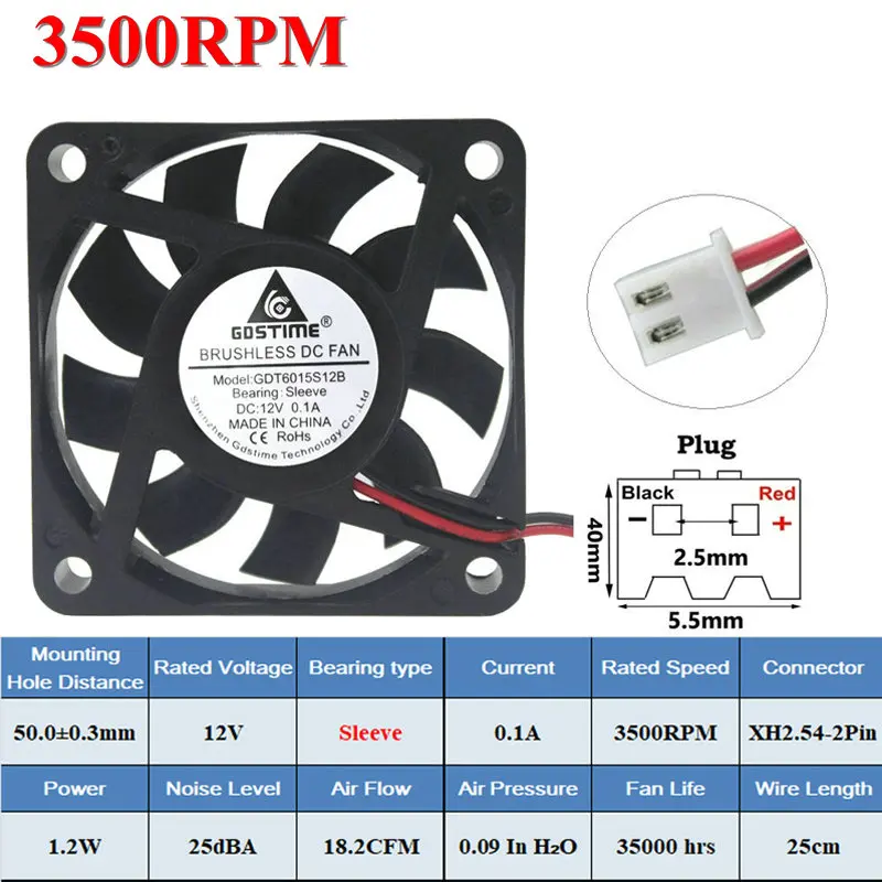 3500RPM Sleeve 5 шт./лот Gdstime DC 12 В 2Pin 6 см 60 мм 60x60x15 мм вентилятор охлаждения компьютера кулер - Цвет лезвия: 3500RPM Sleeve
