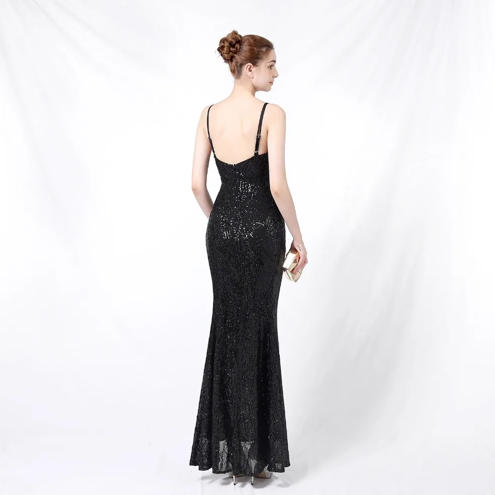 Gold Sequins Spaghetti Strap Deep V Neck Backless Open Slit Luxury Party Dresses For Women 2020 Fashion Elegant Night Club Dress (26)