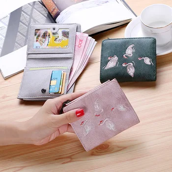

Fashion Bird Embroidered Wallet 2 Folding Purse for Women Girls Small Hasp Slim Coin Pocket Purse Female Designer Wallets