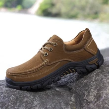 

Men Casual Shoes 2020 Genuine Leather Soft Loafers Sneakers Outdoor Hiking Shoes Comfortable Lace-up Mountaineer Shoes Fashion