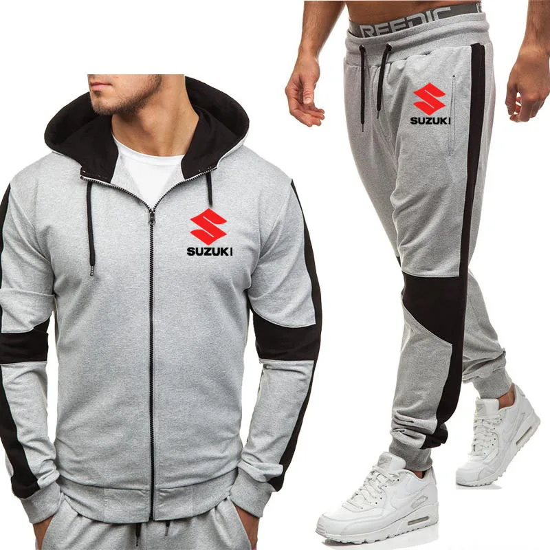 Hoodies Men Suzuki Car Logo Printed New Fashion Casual Harajuku Hooded Fleece Warm zipper Jacket Sweatshirt Sweatpants Suit 2pcs