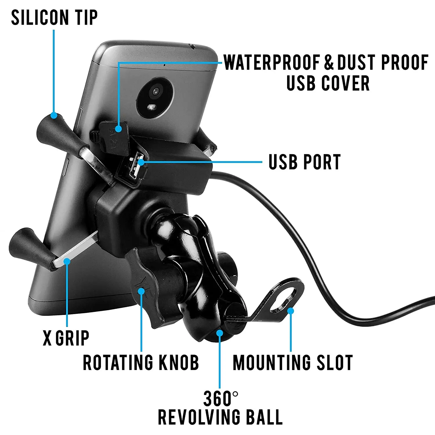 Motorcycle Mobile Phone Holder With USB Charger Motorbike Bike Handlebar Stand Mount Bracket