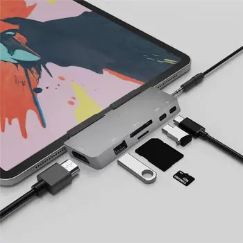 

7 In 1 USB C Hub Multipurpose USB 3.0 Adapter SD Card Reader/Type-C/HDMI/3.5mm Jack Ports Universal Cable Splitter For PC Laptop