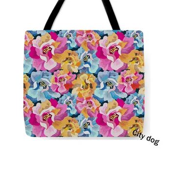 

Japanese style geometry Abstract artistic ukiyo-e Flowers linen Bag Groceries Daily Use Reusable Travel Casual Shopping Bag