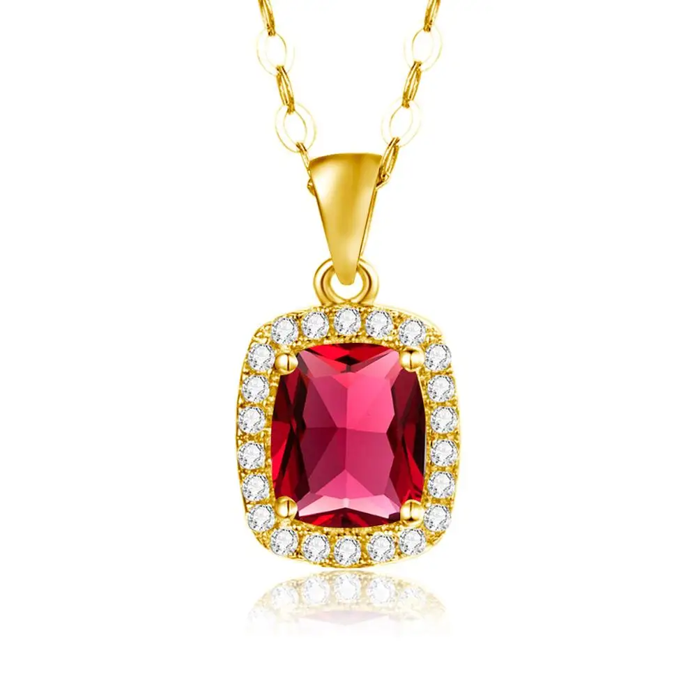 

14K Gold Plated 925 Sterling Silver Necklace For Lady Glamorous Sparkling Ruby Pendant Luxury Wedding Fine Jewelry without Chain