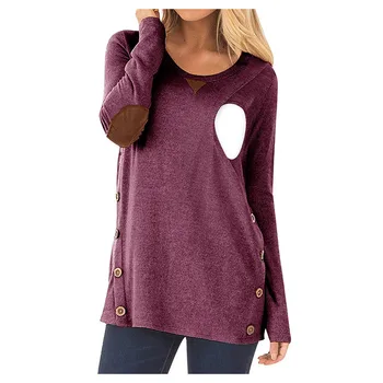 

Women's Maternity Breastfeeding Top Clothes Pregnancy Solid Long Sleeve Elegant Women Casual Nursing Button Blouse #Y1