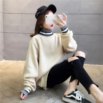 

Autumn Winter Letter Harajuku Print Pullover Thick Loose Women Hoodies Sweatshirt Female Pocket Outwear Coat
