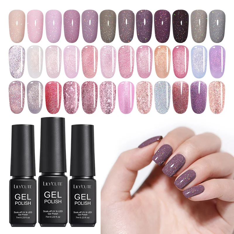 

LILYCUTE 7ml Glitter Highlight UV Gel Nail Polish Pink Series Semi-Permanent Soak Off Long Lasting UV Gel Varnish Nail Art Gel