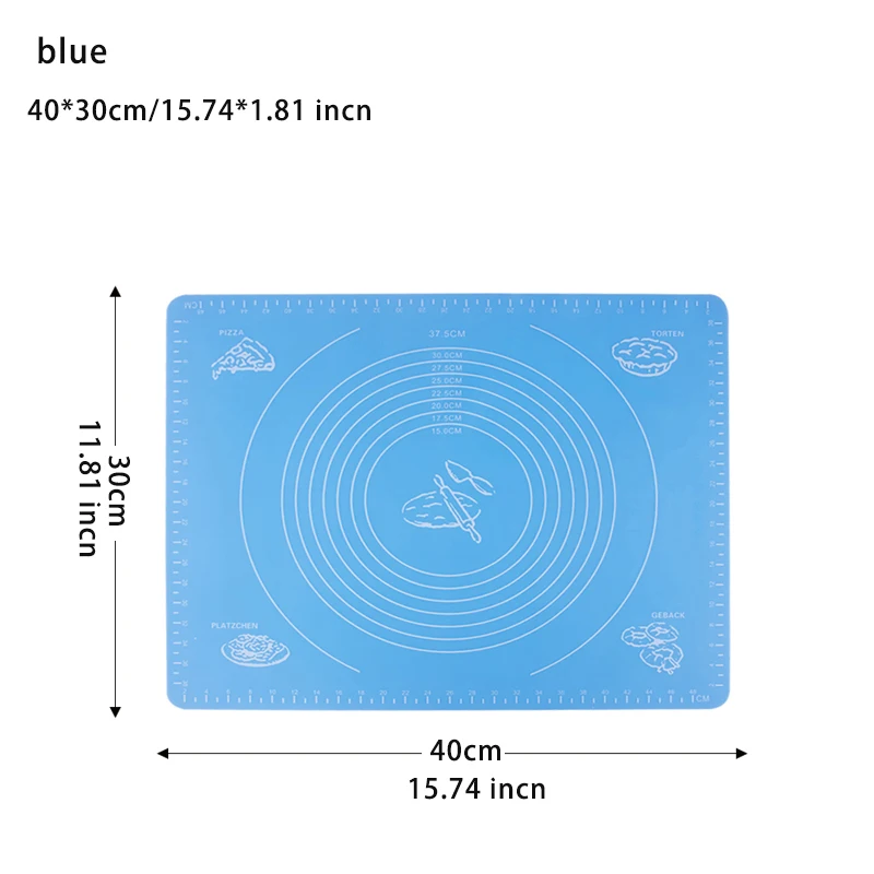 40x30cm blue Коврик для выпечки из пищевого силикона, антипригарный коврик для выпечки, печь с высокой температурой, коврик для теста, помадка, кондитерские изделия, инструменты для приготовления пищи - Цвет: 40x30cm blue