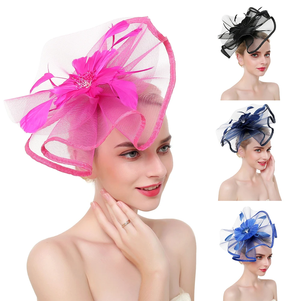 Gifts Wedding Girls Hair Accessories Hat Hairpin Mesh Veil Elegant Fascinator Headband Headwear Party Clip Feather Lady