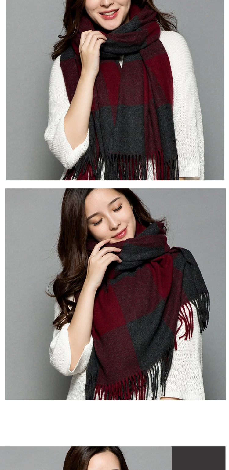 Luxury Brand Wool Scarf Female Best Quality Classic Plaid Winter Warm Thickening Scarf Pashmina Tassels Women Wrap Shawl