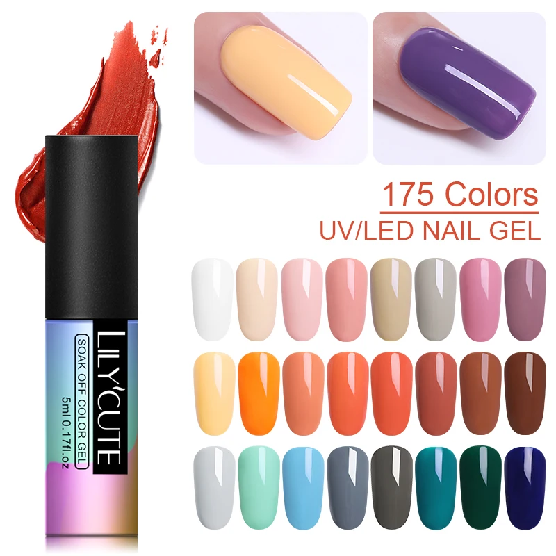 

LILYCUTE Nail Gel Polish Soak Off UV LED Gel Varnish Long Lasting Black White Pink Base Color Long Lasting Nail Gel Varnish 5ml