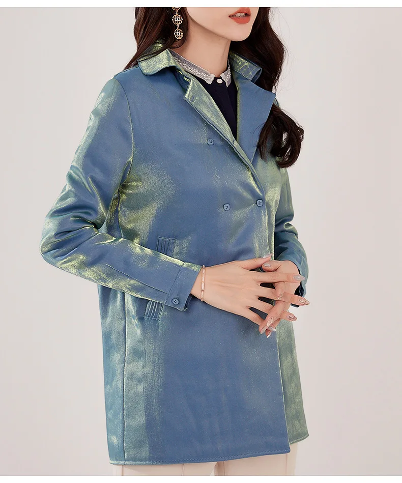Non-mainstream Design Versatile Blue Mermaid Middle Long Coat Winter New Style down Jacket Cotton-padded Clothes