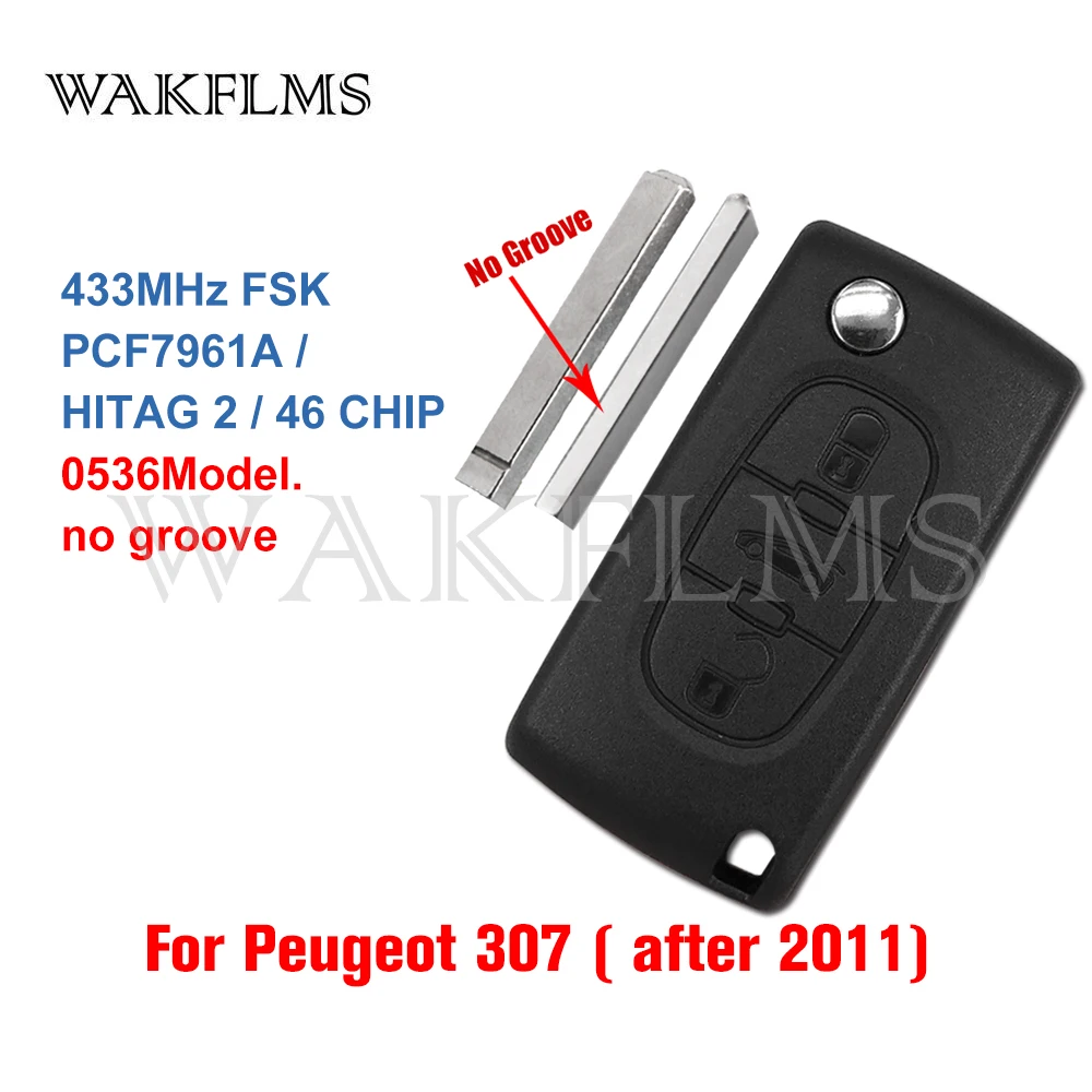 0536 Model For Peugeot 207 307 308 Partner 2010 2011 2012 2013 2014 2015 2016 433MHz FSK ID46 VA2 Flip Remote Car Key Fob