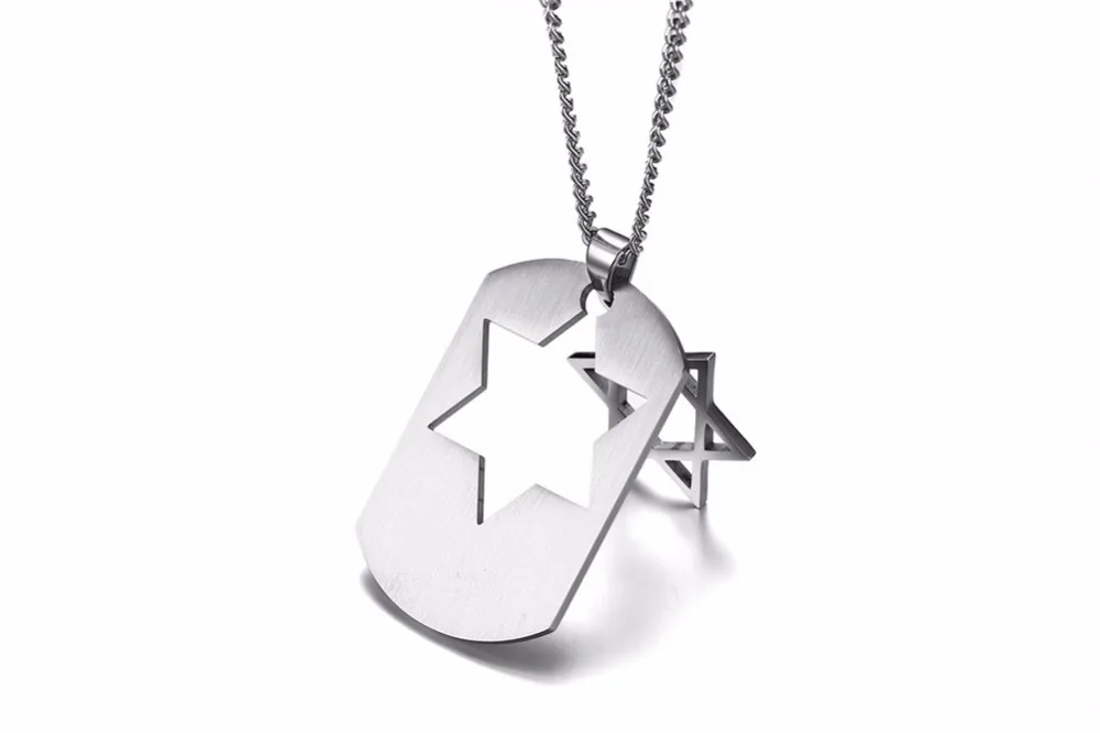 Israel Symbol Star of David Dog Tag Pendant Necklace for Men Jewelry silver 17