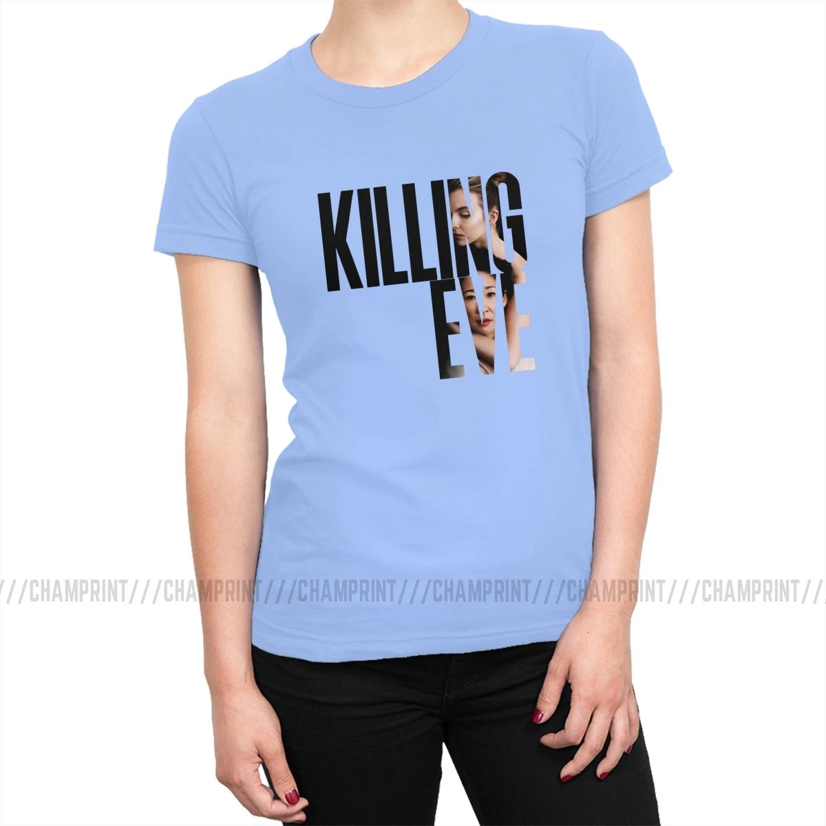 Женские футболки Killing Eve, Модная хлопковая футболка с коротким рукавом и круглым вырезом, классическая женская одежда с принтом - Цвет: Небесно-голубой