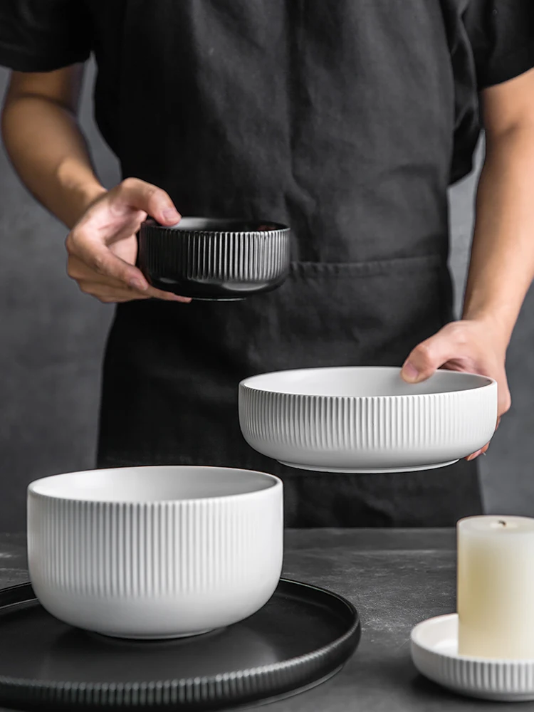 

Nordic ins wind vertical stripes dinner plate steak plate black and white home ceramic dinner plate dish single western dinner p