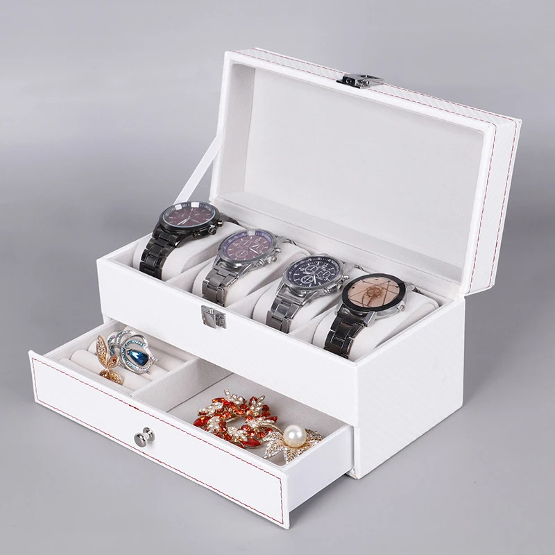 Double PU Leather Box 4 Plaid Watch Storage Box Storage and Display Box Jewelry Storage Box