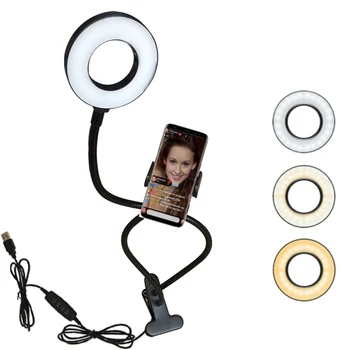 

2 in 1 Photo Studio Selfie LED Ring Light with Cell Phone Mobile Clip Holder for Youtube Live Stream Makeup Mirror Camera Lamp