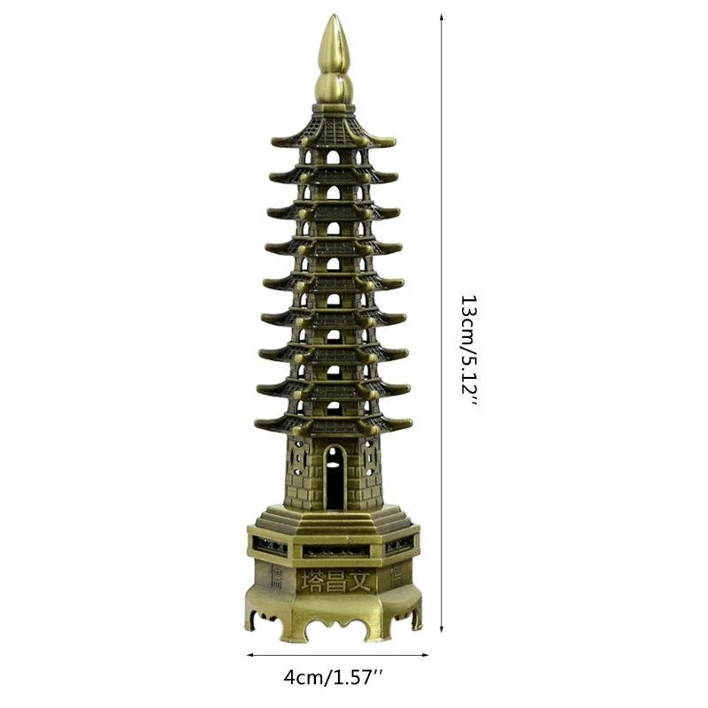 Ornament Crafts Feng Shui 9-Levels Alloy 3D Model Chinese Wenchang Pagoda Tower Crafts Statue Souvenir Home Decoration Metal Handicraft
