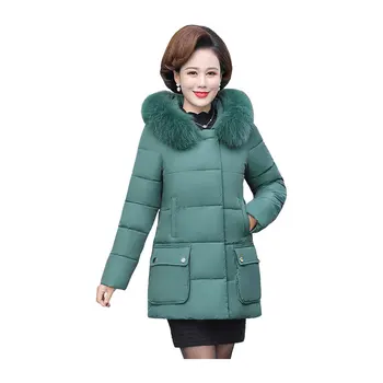 

Women Medium Long Winter Jacket Fur Collar Bakery Hooded Windproof down jacket Oversize Cotton padded Parkas Casaco Feminino
