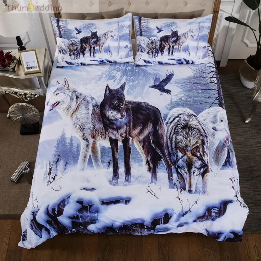 Winter Snow Animal Bedding Set Wolf 3d Duvet Cover Set King Size